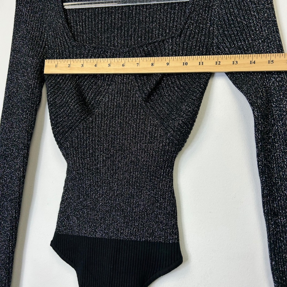 Abercrombie Fitch Black Metallic Knit Thong Bodysuit Women's Small - Picture 5 of 9